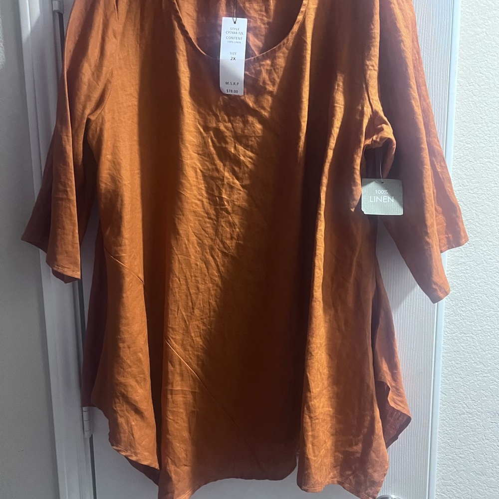 Burnt orange linen blouse